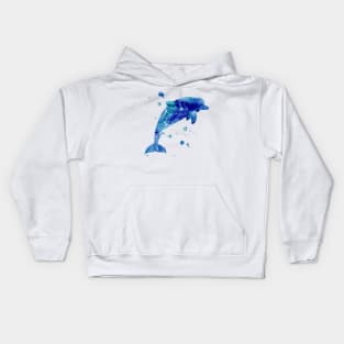 Navy Blue Dolphin Watercolor Painting Kids Hoodie